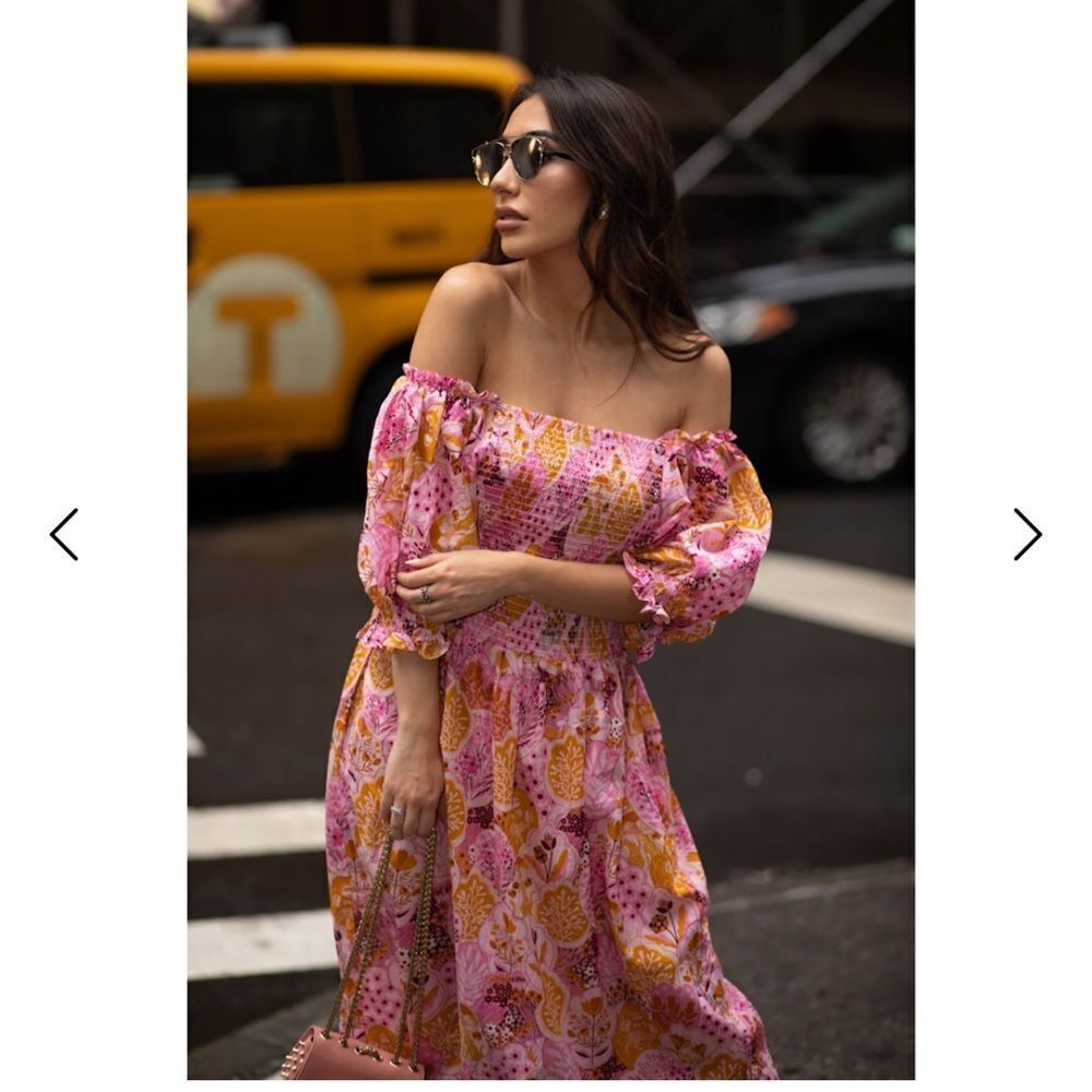 $235 Jessie Zhao Mountain Imagination Smocked printed Midi Dress NWT XS